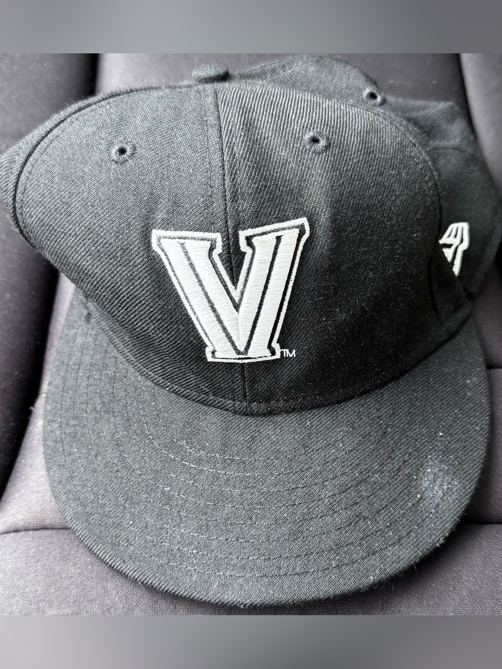 New Era Black Villanova 'V' Logo Fitted Cap with White Outline